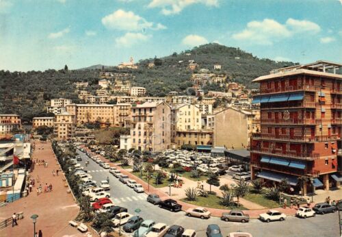 Cartolina Recco paese case auto passeggiata 1968