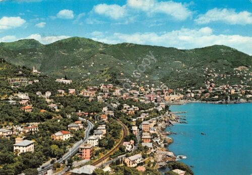 Cartolina Recco panorama aereo 1977 ferrovia strada case