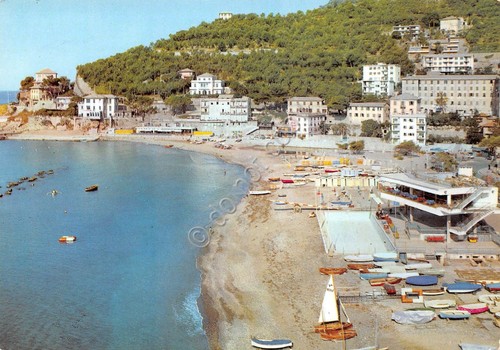 Cartolina Recco panorama verso Mulinetti spiaggia 1966