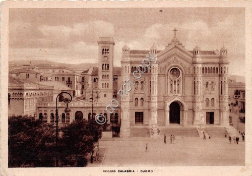 Cartolina Reggio Calabria Duomo Animata anni '30