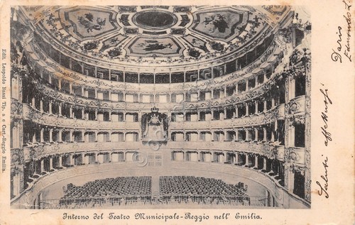 Cartolina Reggio Emilia interno teatro Municipale 1902