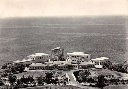 Cartolina Repubblica dei Ragazzi Villaggio Marinaro panorama 1956