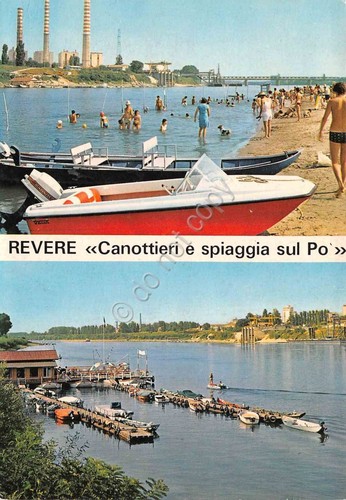 Cartolina Revere Canottieri e spiaggia sul Po veduta spiaggia e …