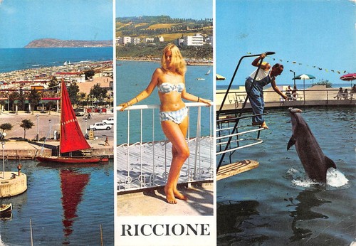 Cartolina Riccione Pin Up delfino Vedutine (Rimini)