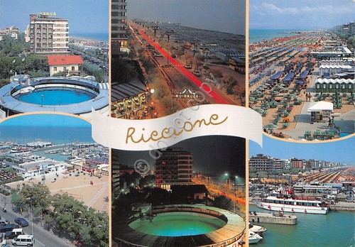 Cartolina Riccione vedute varie cartolina grafica 1999