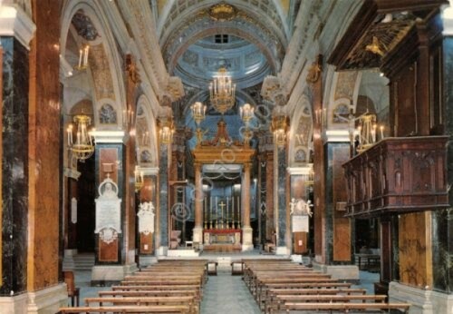 Cartolina Rieti Cattedrale Interno 1974 timbro Anno Marconiano