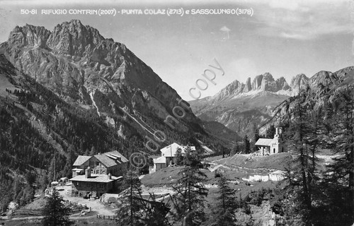 Cartolina Rifugio Contrin Punta Colaz Sassolungo Ghedina (Trento)