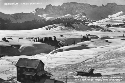 Cartolina Rifugio del Sole Alpe di Siusi verso Molignon Timbro …