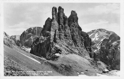 Cartolina Rifugio Gartl Torri di Vajolet 1955