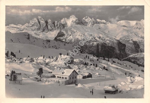 Cartolina Rifugio Passo Sella verso il Gruppo Odle Cisles 1954