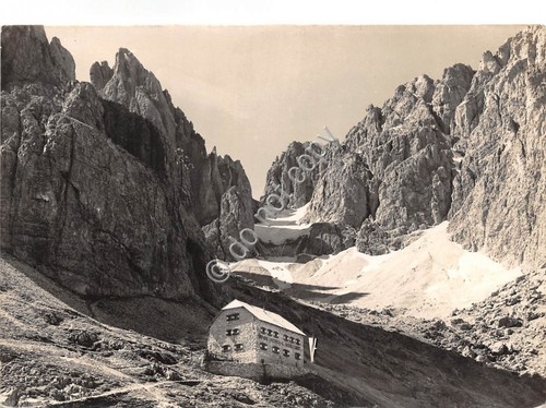 Cartolina Rifugio Vicenza al Sassolungo verso Forcella Sassopiatto Foto Ghedina