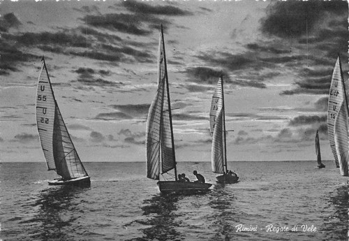 Cartolina Rimini Regate veliche barca a vela 1955