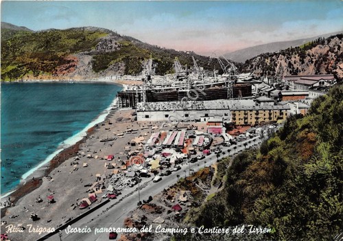 Cartolina Riva Trigoso Panorama Camping e Cantiere del Tirreno 1960