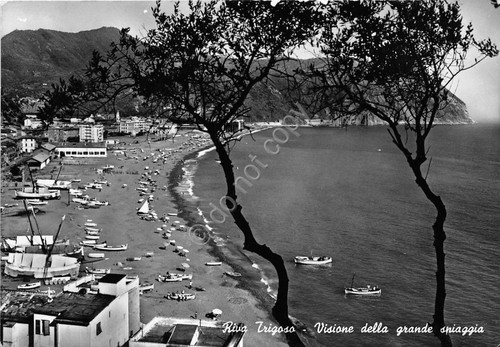Cartolina Riva Trigoso Spiaggia 1961 (Genova)