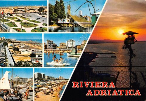 Cartolina Riviera Adriatica vedute varie con tramonto 1979 (Ravenna)