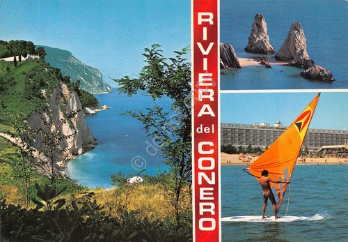 Cartolina Riviera del Conero vedute windsurf panorama 1982 (Ancona)