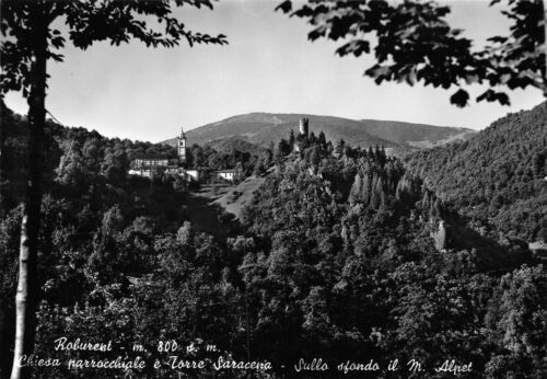 Cartolina Roburent Chiesa Parrocchiale e Torre Saracena M. Alpet