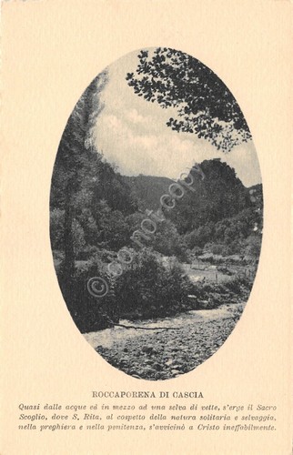 Cartolina Roccaporena di Cascia panorama ovale anni '30