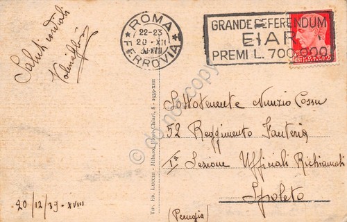 Cartolina Roma Basilica S. Giovanni Timbro targhetta Referendum EIAR 1939