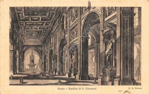 Cartolina Roma Basilica San Giovanni timbro targhetta 1935