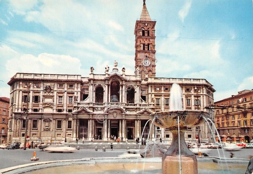 Cartolina Roma Basilica Santa Maria Maggiore animata auto anni '70