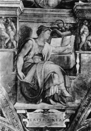 Cartolina Roma Cappella Sistina Sibilla Eritrea timbro targhetta Aeronautica '54