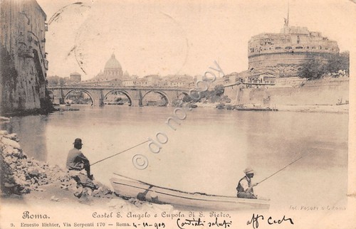 Cartolina Roma Castel S. Angelo animata Pescatori fiume Foto Vasari …
