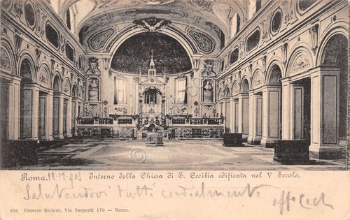 Cartolina Roma Chiesa S.Cecilia Interno 1909