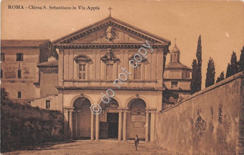 Cartolina Roma Chiesa San Sebastiano Via Appia Animata 1912