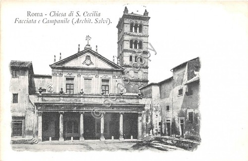 Cartolina Roma Chiesa Santa Cecilia facciata e campanile