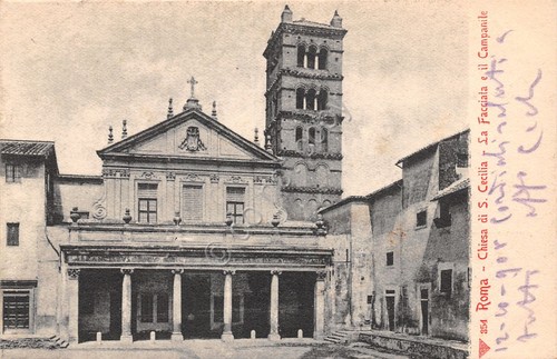 Cartolina Roma Chiesa Santa Cecilia Facciata n.354 1908