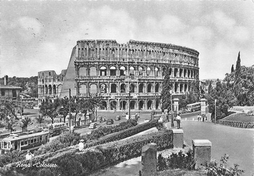 Cartolina Roma Colosseo Tram Auto animata 1961