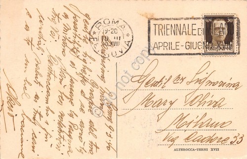 Cartolina Roma Fontana di Trevi Timbro targhetta Triennale Milano 1940