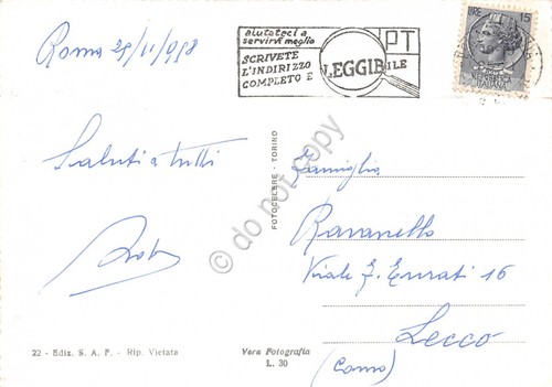 Cartolina Roma Fontana Trevi timbro a targhetta PT 1958