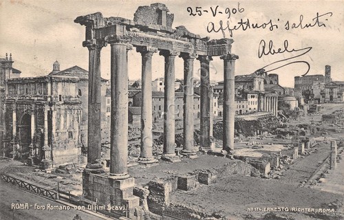 Cartolina Roma Foro Romano con ultimi scavi 1906