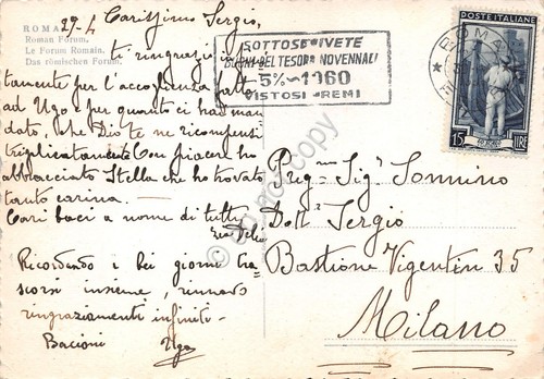 Cartolina Roma Foro Romano timbro a targhetta Buoni del tesoro …