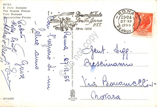 Cartolina Roma Foro Romano timbro a targhetta PT Buon Natale …