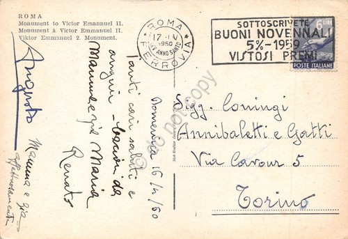Cartolina Roma Monumento V. Emanuele II timbro a targhetta Buoni …