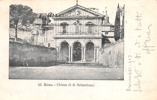 Cartolina Roma n. 42 Chiesa S. Sebastiano 1900 circa timbro …