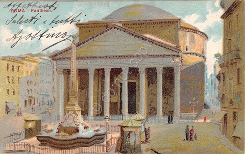 Cartolina Roma Pantheon illustrata 1905
