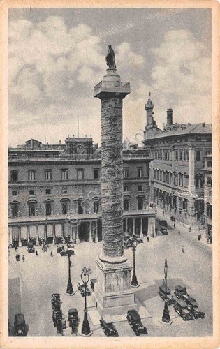 Cartolina Roma Piazza Colonna auto d'epoca anni '40