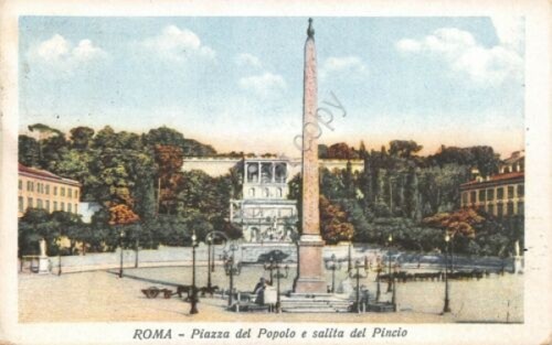 Cartolina Roma Piazza del Popolo Illustrata Timbro targhetta Mostra dopolavoro