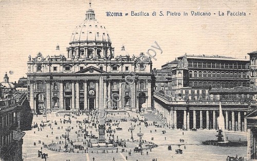 Cartolina Roma Piazza e Basilica S. Pietro animata 1914