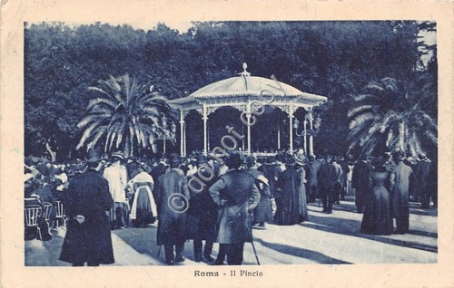 Cartolina Roma Pincio animata abiti d'epoca 1919