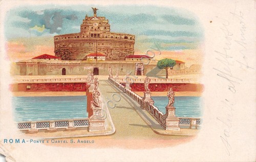 Cartolina Roma Ponte e Castel S. Angelo illustrata 1901 danneggiata