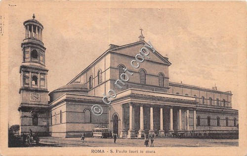 Cartolina Roma San Paolo fuori le Mura animata tram