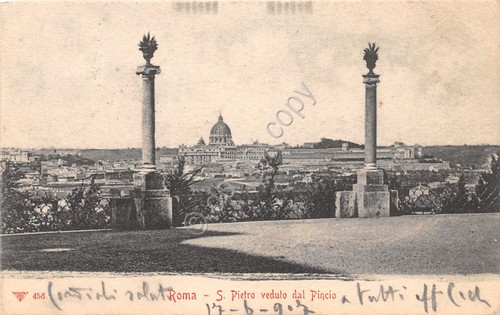 Cartolina Roma San Pietro vista dal Pincio 1907