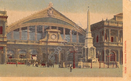Cartolina Roma Stazione Ferroviaria animata 1909