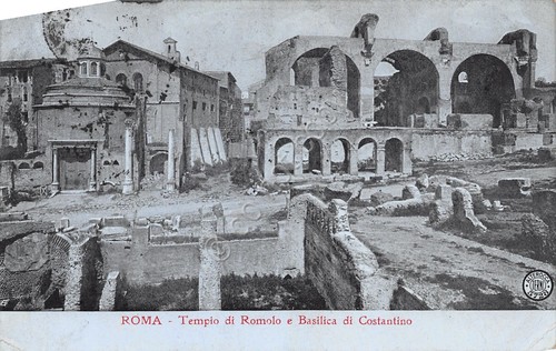 Cartolina Roma Tempio di Romolo e Basilica Costantino 1907