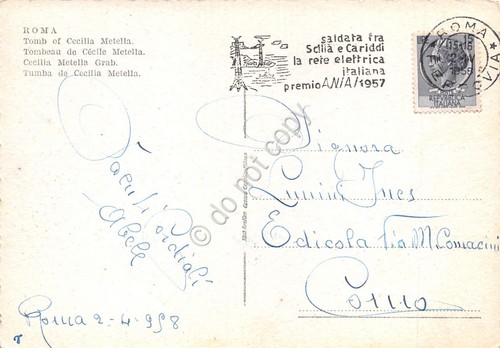 Cartolina Roma Tomba Matella timbro a targhetta Rete elettrica Italiana …